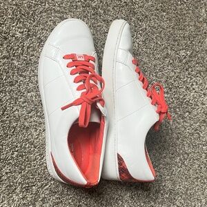 Michael Kors Irving Lace-Up Leather White/Watermelon Snake Skin Sneakers 6.5